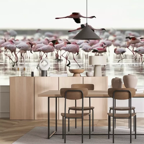 Sticker Twee vliegende flamingo's