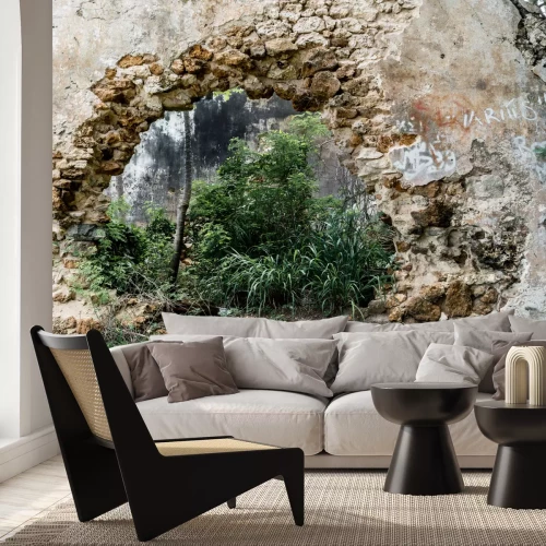 Fotobehang Een gat in de oude muur