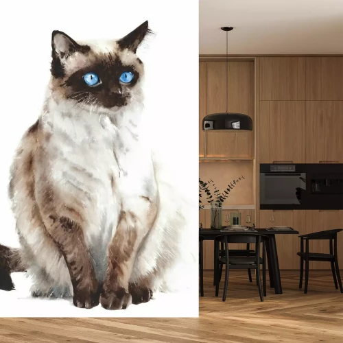 Sticker Kat die Siamese de schoen van het rassensneeuw het uitrekken zich huisdierwaterverf het schilderen illustratie bevinden die op witte achtergrond wordt geïsoleerd
