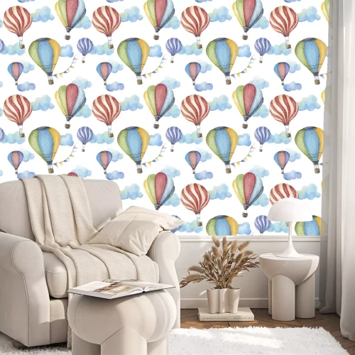 Behang Aquarel vliegende ballonnen tussen de wolken