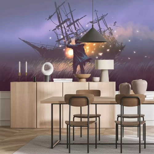 Fotobehang Fantasie schip in het veld