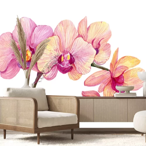 Sticker Roze orchideeëntakken in aquarelstijl