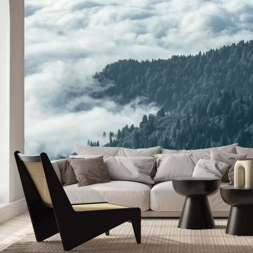 Fotobehang Landschap van een berg in wolken