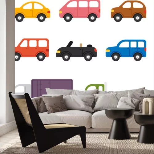 Sticker Kleurrijke voertuigen van verschillende soorten eenvoudige afbeeldingen