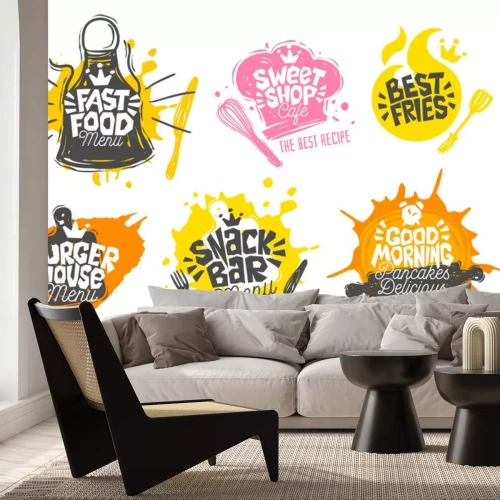 Sticker Schets stijl koken belettering pictogrammen instellen.