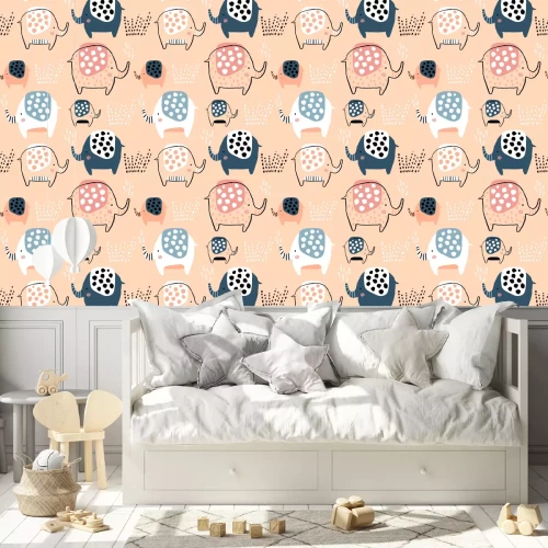 Behang Pastelkleurige olifanten met stippen in scandinavische stijl