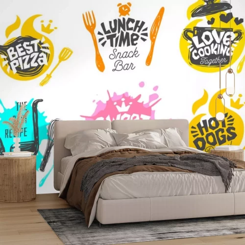 Sticker Schets stijl koken belettering pictogrammen instellen.