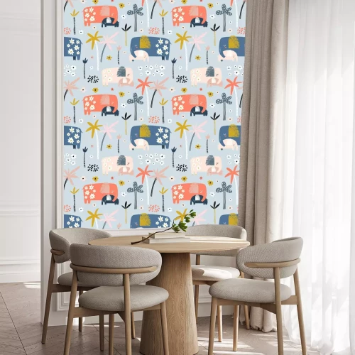 Behang Een familie van pastelkleurige olifanten
