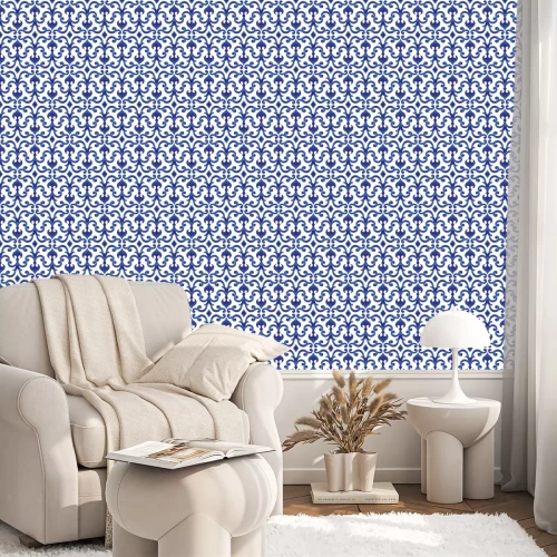 Behang Traditioneel wit en blauw Chinees patroon