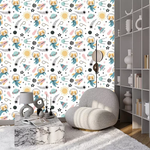 Behang Naadloos ruimtepatroon met leuke vossen