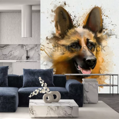 Fotobehang Hond 3D in aquarel