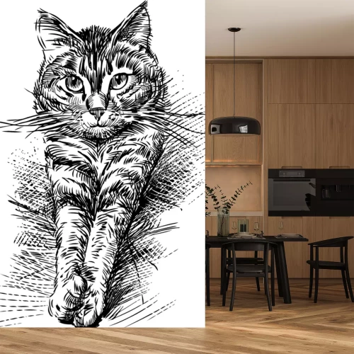 Sticker Katten Schets van een kat met naar voren gestrekte poten