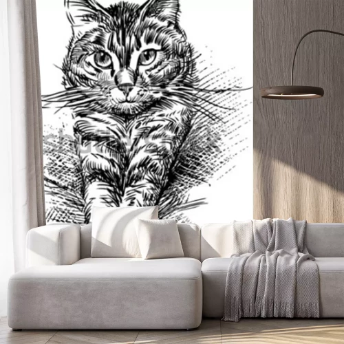 Sticker Katten Schets van een kat met naar voren gestrekte poten