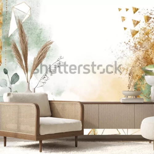 Fotobehang Glamourbladeren en geometrische vormen