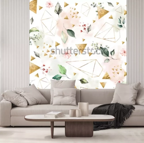 Fotobehang Meisjesachtig geometrisch plantenpatroon