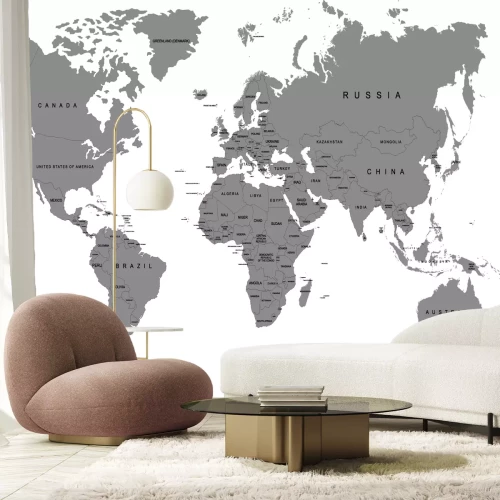 Fotobehang Grijze wereldkaart met landen
