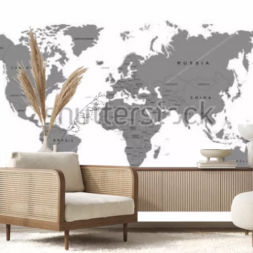 Fotobehang Grijze wereldkaart met landen