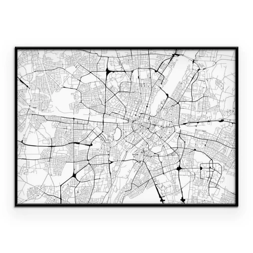 Poster Plattegrond van München met aangegeven wegen.