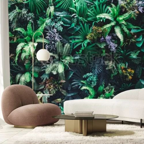 Fotobehang Tropische groene bladeren in de tuin