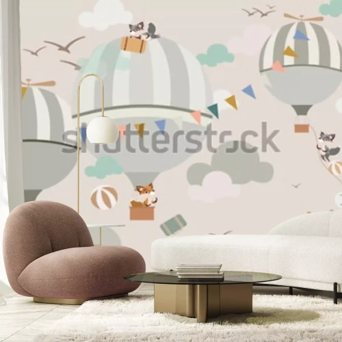 Fotobehang Vliegende ballonnen met vossen