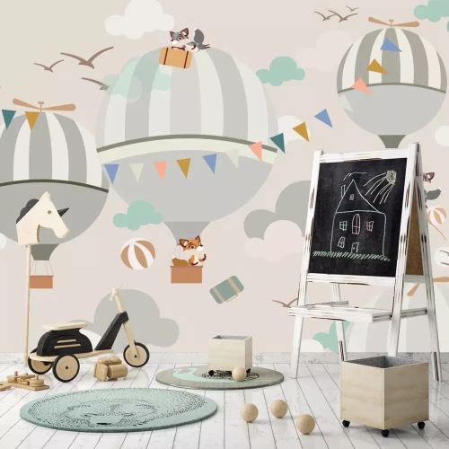 Fotobehang Vliegende ballonnen met vossen