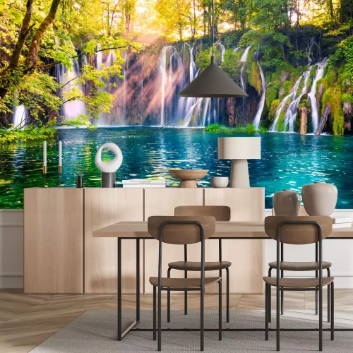 Fotobehang Berglandschap met watervallen