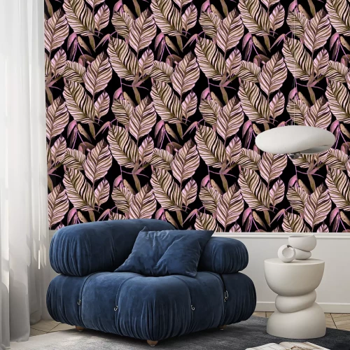 Behang Thema met bladeren op een donkere achtergrond