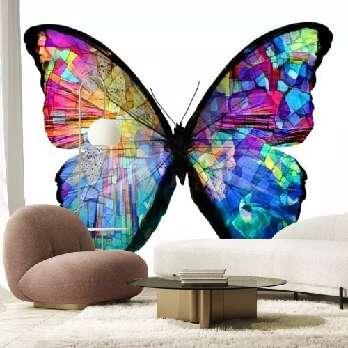 Sticker Vlinder met regenboogmozaïeken op de vleugels