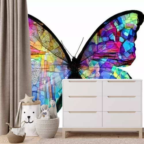 Sticker Vlinder met regenboogmozaïeken op de vleugels