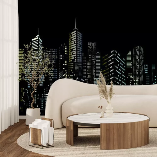 Sticker nacht stad kleurvensters