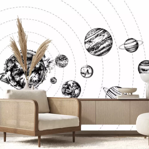 Fotobehang Zwart-wit zonnestelsel