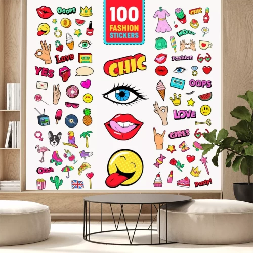 Sticker Een verzameling jeugdafbeeldingen in stripboekstijl