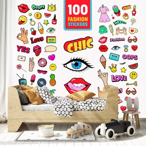 Sticker Een verzameling jeugdafbeeldingen in stripboekstijl