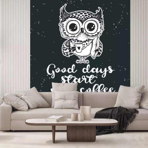 Sticker Uil met een inscriptie over koffie