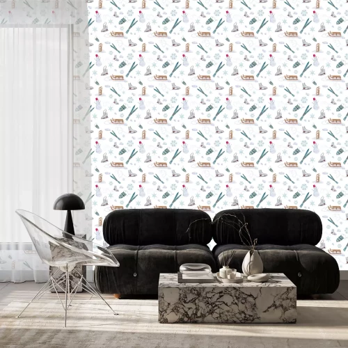 Behang Winter aquarel naadloze patroon