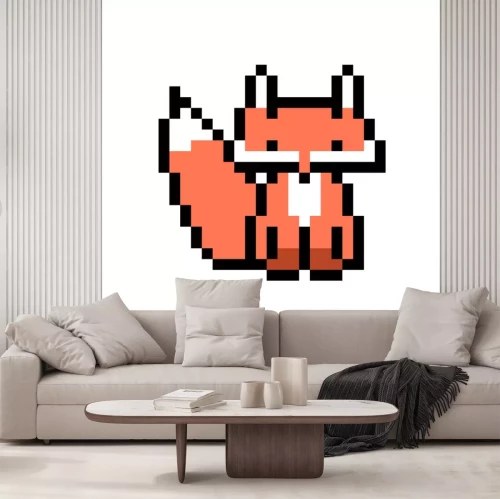 Sticker Pixel kunst fox karakter geïsoleerd op een witte achtergrond. Dieren in het wild / dierentuin / bos dier pictogram. Schattig 8-bits logo. Retro vintage jaren 80; Grafiek van 90 gokautomaten / videogam