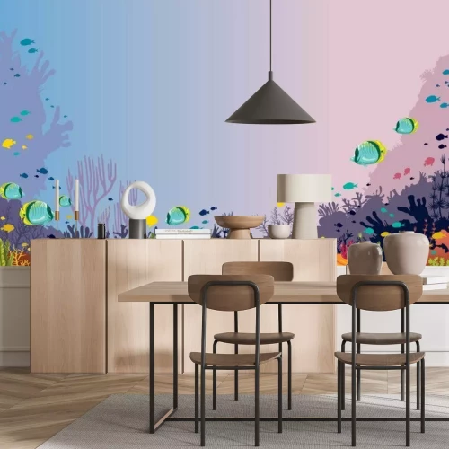 Fotobehang Onderzeese oceaanbodem in grafische stijl