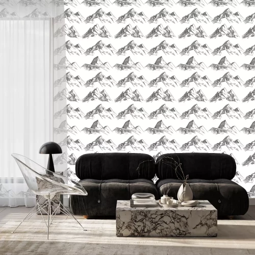 Behang Schets van bergheuvels