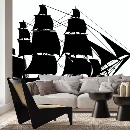 Sticker zwart schip op wit