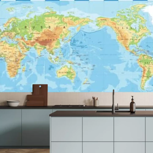 Fotobehang Wereldkaart met geografische regio&#39;s