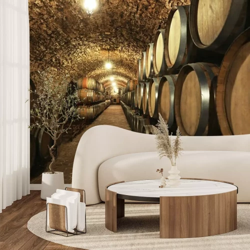 Fotobehang Vaten met wijn in de kelder