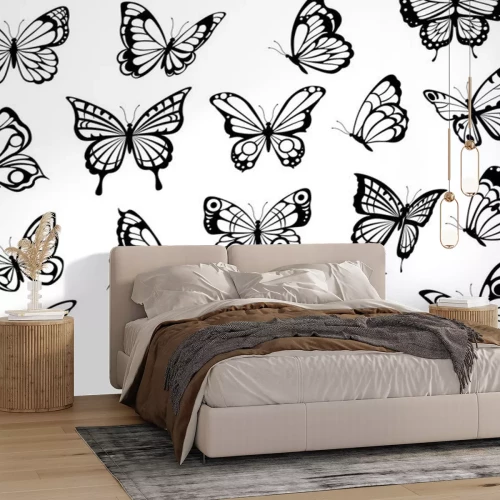 Sticker Zwart-wit wedstrijden van vlinders van verschillende soorten