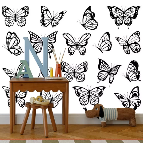 Sticker Zwart-wit wedstrijden van vlinders van verschillende soorten