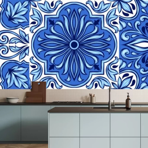 Sticker Drie blauwe Azulejo tegels