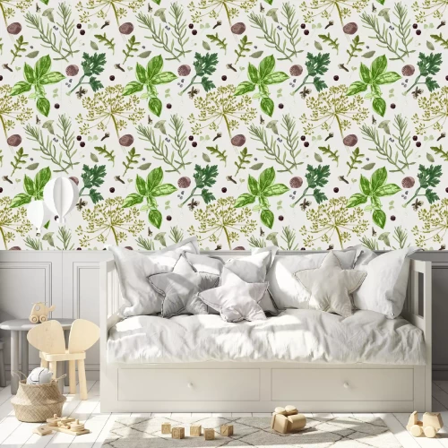 Behang Planten en kruiden in vintage stijl