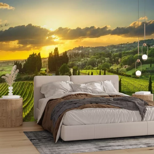 Fotobehang Toscane bij zonsopgang met wolken