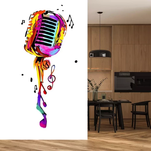Sticker Heldere kleurrijke vintage microfoon.