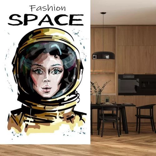 Sticker Mooie vrouw in het kunstwerk van de astronautenhelm