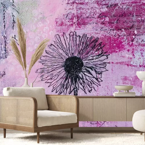 Fotobehang Roze muur en paardenbloem