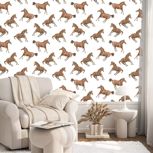 Behang Bruine paarden op een witte achtergrond